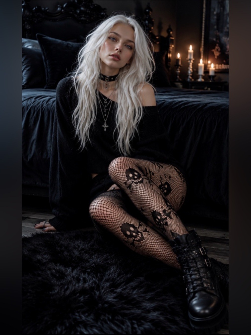 NWT Skull & Crossbones Fishnet Tights | One Size | Gothic Alt Punk Halloween - Picture 2 of 7